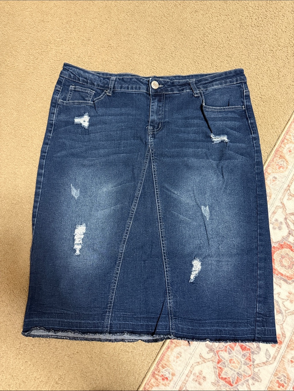Be Girl Dark Blue Distressed Denim Pencil Skirt Size XL